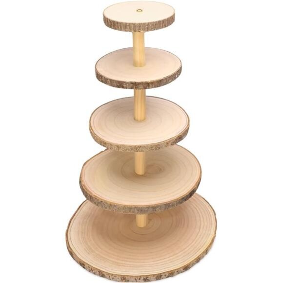 5 Tiered Rustic Wood Cupcake Stand, Detachable Large Slices Round - Picture 8 of 8